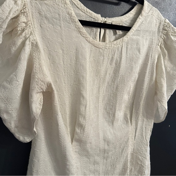 hinge brand ivory embroidered blouse with back tie | size medium - Picture 1 of 9